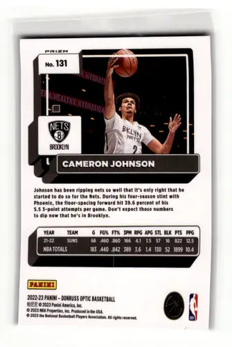 Original gloss Donruss Optic Holo Cameron Johnson basketball card Nets 2022-23