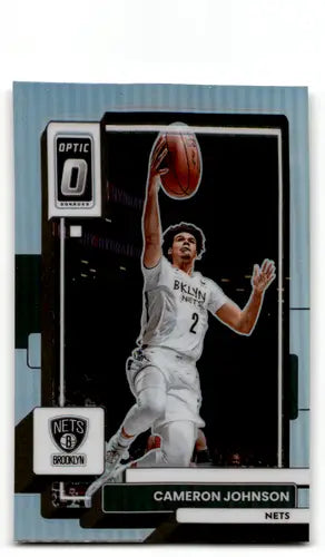 Cameron Johnson basketball card from 2022-23 Donruss Optic Holo series featuring Nets
