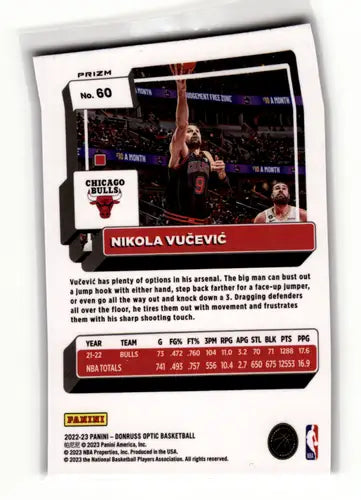 Nikola Vucevic basketball card 2022-23 Donruss Optic Holo Bulls ID 55619
