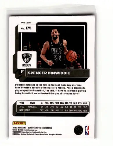 2022-23 Donruss Optic Hyper Pink #175 Spencer Dinwiddie NM-MT Nets ID:55977 - Basketball Card Single