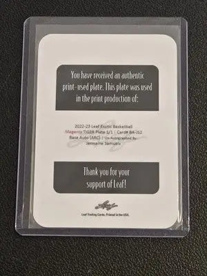 2022-23 Leaf Exotic - Tiger Printing Plates Magenta #BA-JS2 Jermaine Samuels #/1 - Basketball Card Single