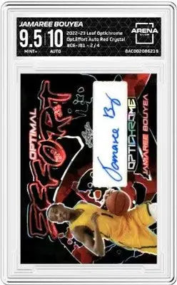 Graded Leaf Optichrome Jamaree Bouyea trading card with Effort Auto Red Crystal finish