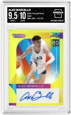 Graded Leaf Vivid Alex Barcello basketball trading card with autograph and arena club label