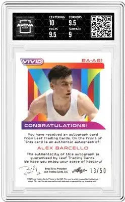 Graded Leaf Vivid Alex Barcello basketball trading card with autograph 13/50 Arena Club