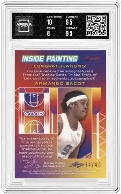 Vivid Armando Bacot graded basketball trading card from 2022-23 Leaf Vivid Arena Club