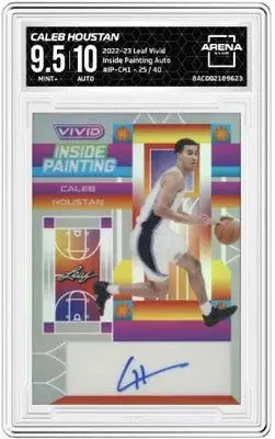 Leaf Vivid Caleb Houstan trading card with signature and inside painting auto, graded 9.5