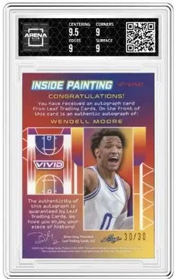 Graded Leaf Vivid Wendell Moore Inside Painting Auto basketball trading card with autograph