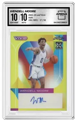 Graded Leaf Vivid Wendell Moore basketball trading card with autograph and Arena Club label