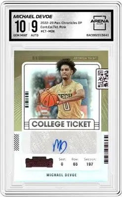 Graded Michael Devoe Ticket Pink Auto 2022-23 Panini Chronicles basketball card