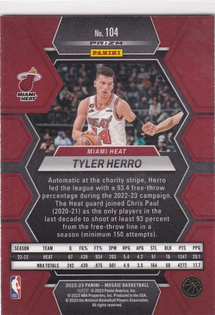 2022-23 MOSAIC #104 TYLER HERRO GREEN REACTIVE- MIAMI HEAT - Basketball Card Single