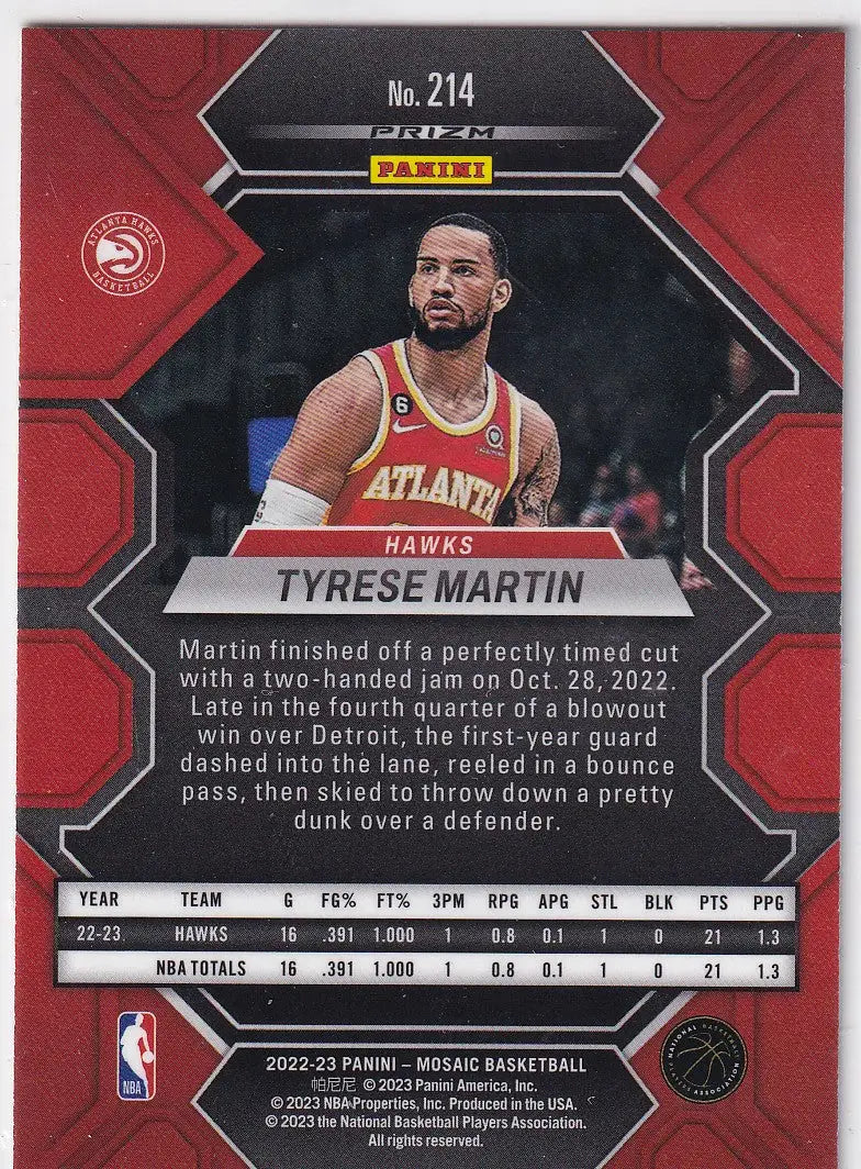 2022-23 MOSAIC #214 TYRESE MARTIN YELLOW REACTIVE- ATLANTA HAWKS - Basketball Card Single