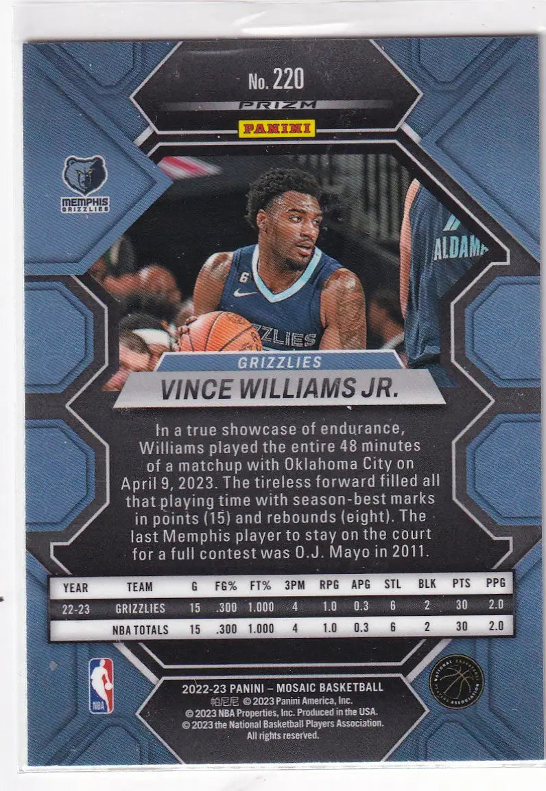 2022-23 MOSAIC #220 VINCE WILLIAMS JR GREEN REACTIVE- MEMPHIS GRIZZLIES - Basketball Card Single