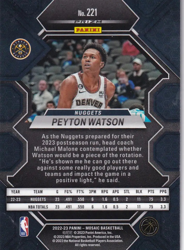 2022-23 MOSAIC #221 PEYTON WATSON GREEN REACTIVE- DENVER NUGGETS