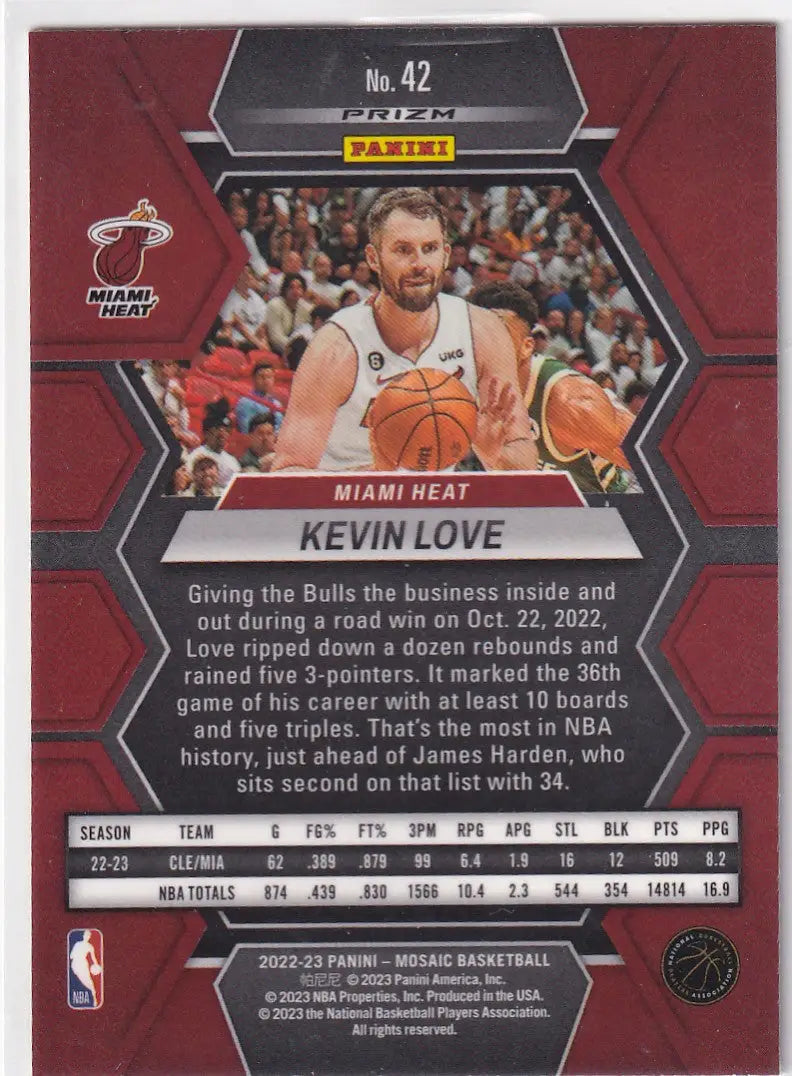 2022-23 MOSAIC #42 KEVIN LOVE YELLOW REACTIVE- MIAMI HEAT - Basketball Card Single