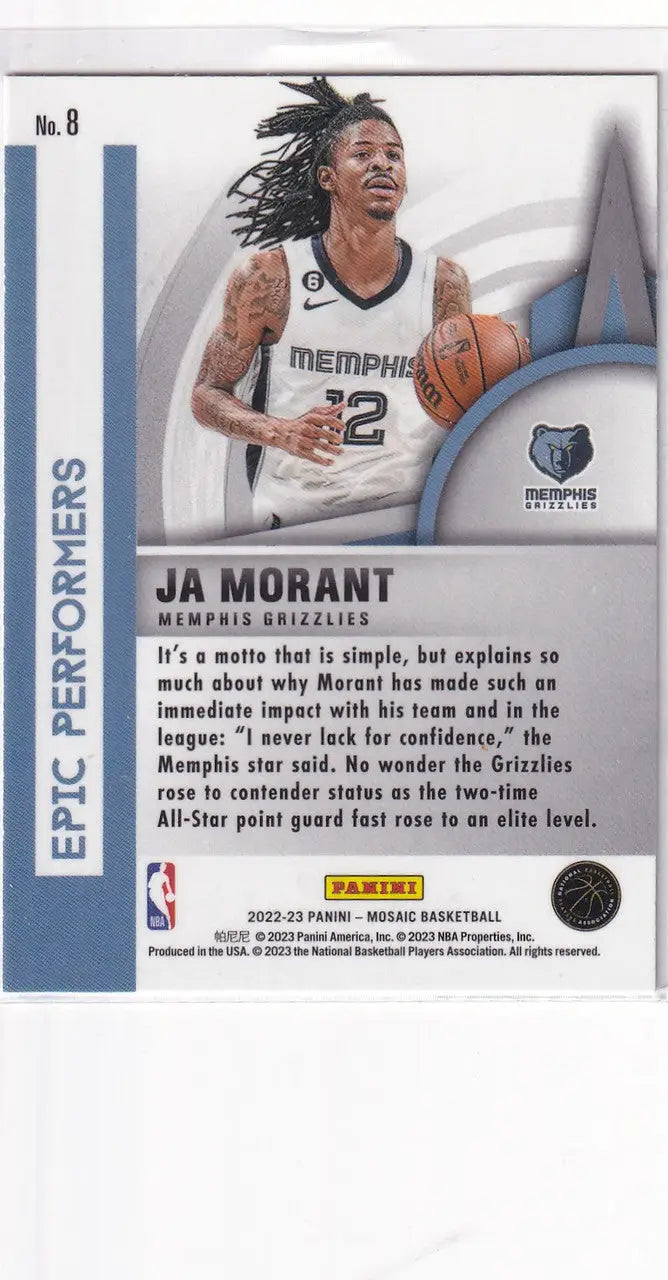 2022-23 MOSAIC #8 JA MORANT EPIC PERFORMERS- MEMPHIS GRIZZLIES - Basketball Card Single