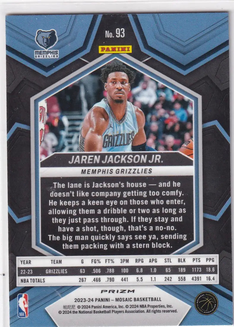 2022-23 MOSAIC #93 JAREN JACKSON JR YELLOW REACTIVE- MEMPHIS GRIZZLIES - Basketball Card Single