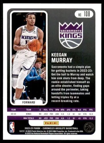 2022-23 Panini Chronicles #108 Keegan Murray NM-MT Sac Kings Absolute ID:73795 - Basketball Card Single