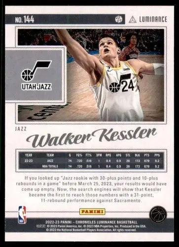 Walker Kessler basketball card from Panini Chronicles with original gloss in Jazz Luminance