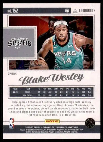 2022-23 Panini Chronicles #152 Blake Wesley NM-MT Spurs Luminance ID:73799 - Basketball Card Single