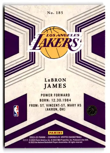LeBron James basketball card from Panini Chronicles with original gloss, Lakers Vertex