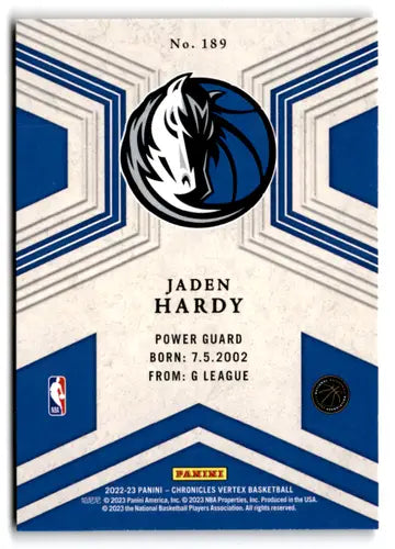Basketball card featuring Jaden Hardy from Panini Chronicles 2022-23 Mavericks series