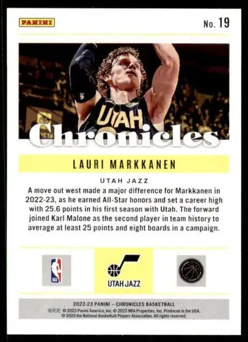 Original gloss Panini Chronicles Lauri Markkanen basketball card Jazz 2022-23