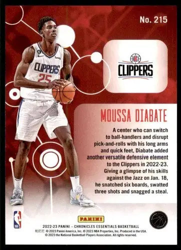 Moussa Diabate basketball card from Panini Chronicles with original gloss Clippers Essentials