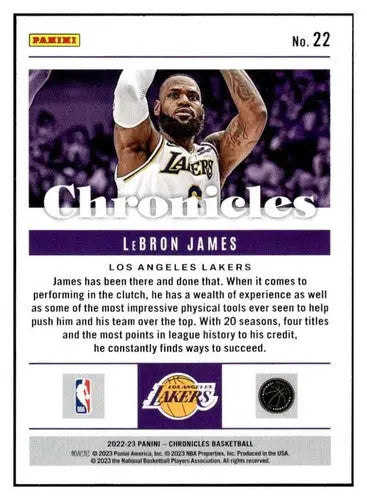 Original gloss Panini Chronicles LeBron James basketball card from 2022-23 Lakers set