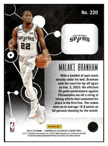 2022-23 Panini Chronicles #220 Malaki Branham NM-MT Spurs Essentials ID:73760 - Basketball Card Single