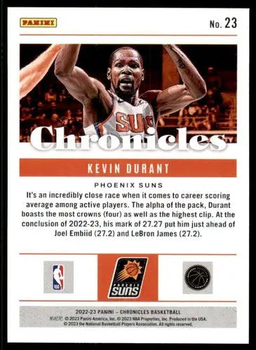 Original gloss Kevin Durant basketball card from Panini Chronicles 2022-23 Suns collection