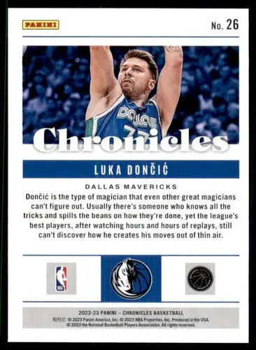 Luka Doncic basketball card from Panini Chronicles 2022-23 with original gloss