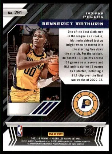 Original gloss Panini Chronicles Bennedict Mathurin basketball card for 2022-23 Pacers XR