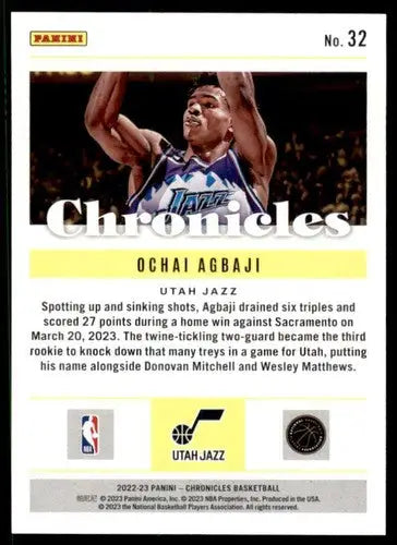 2022-23 Panini Chronicles #32 Ochai Agbaji NM-MT Jazz Chronicles ID:73772 - Basketball Card Single