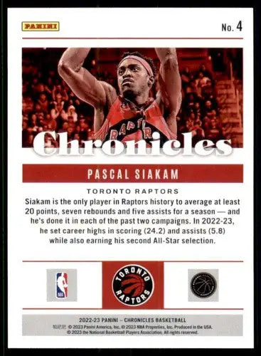 Original gloss Panini Chronicles Pascal Siakam basketball card from 2022-23 Raptors collection