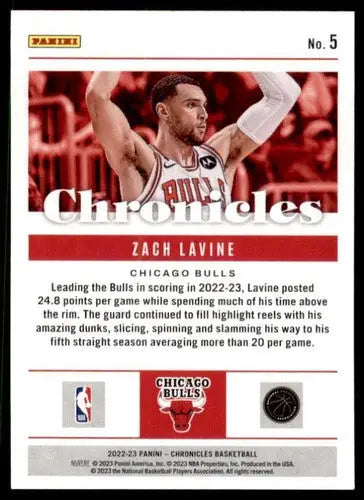 Panini Chronicles Zach LaVine basketball card with original gloss from 2022-23 Bulls series