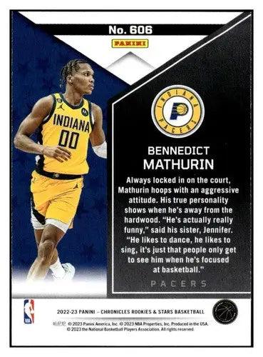 Original gloss Panini Chronicles Benedict Mathurin basketball card for 2022-23 Pacers Rookies