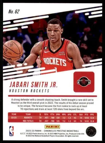 Original gloss basketball card featuring Jabari Smith Jr. from Panini Chronicles 2022-23
