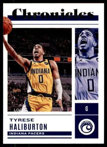 Tyrese Haliburton basketball card from Panini Chronicles with original gloss displayed