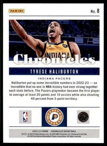 Panini Chronicles Tyrese Haliburton basketball card with original gloss from 2022-23 season