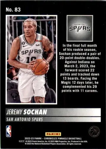 Basketball card featuring Jeremy Sochan from Panini Chronicles 2022-23 with original gloss