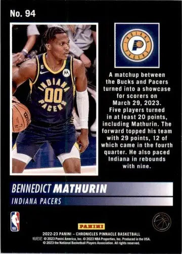 Panini Chronicles Bennedict Mathurin basketball card with original gloss from 2022-23 Pacers