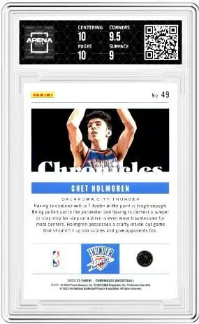 2022-23 Panini Chronicles Chet Holmgren #49 Basketball Arena Club 9.5 - Basketball Card Single