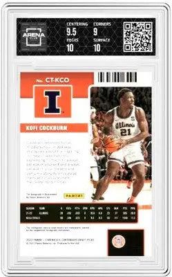 Slabbed Kofi Cockburn basketball trading card from Panini Chronicles with pink auto detail