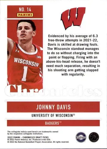 Original gloss Johnny Davis basketball card from Panini Chronicles Draft Picks series