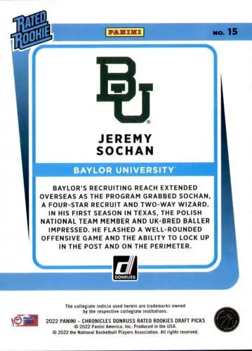 2022-23 Panini Chronicles Draft Picks Donruss Rated Rookies #15 Jeremy ID:46708 - Basketball Card Single