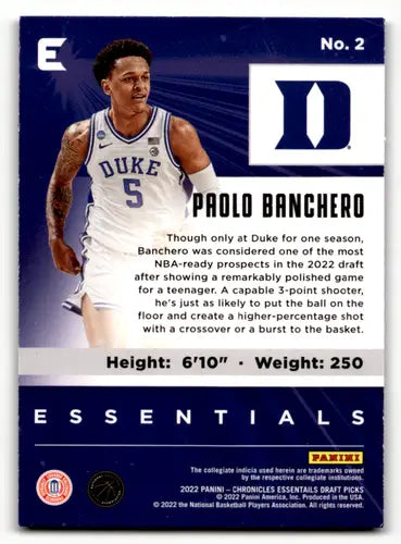 2022-23 Panini Chronicles Draft Picks Essentials Black #2 Paolo Bancher ID:46709 - Basketball Card Single