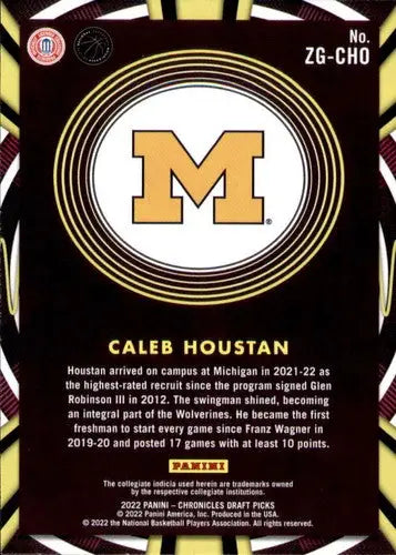 Basketball card back featuring original gloss from Panini Chronicles Draft Picks Caleb Houstan