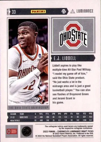 2022-23 Panini Chronicles Draft Picks Luminance #33 E.J. Liddell NM-MT ID:46665 - Basketball Card Single
