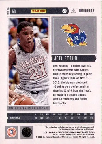 2022-23 Panini Chronicles Draft Picks Luminance #50 Joel Embiid NM-MT ID:46675 - Basketball Card Single