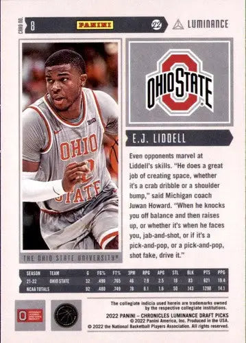 E.J. Liddell basketball card from Panini Chronicles Draft Picks luminance series